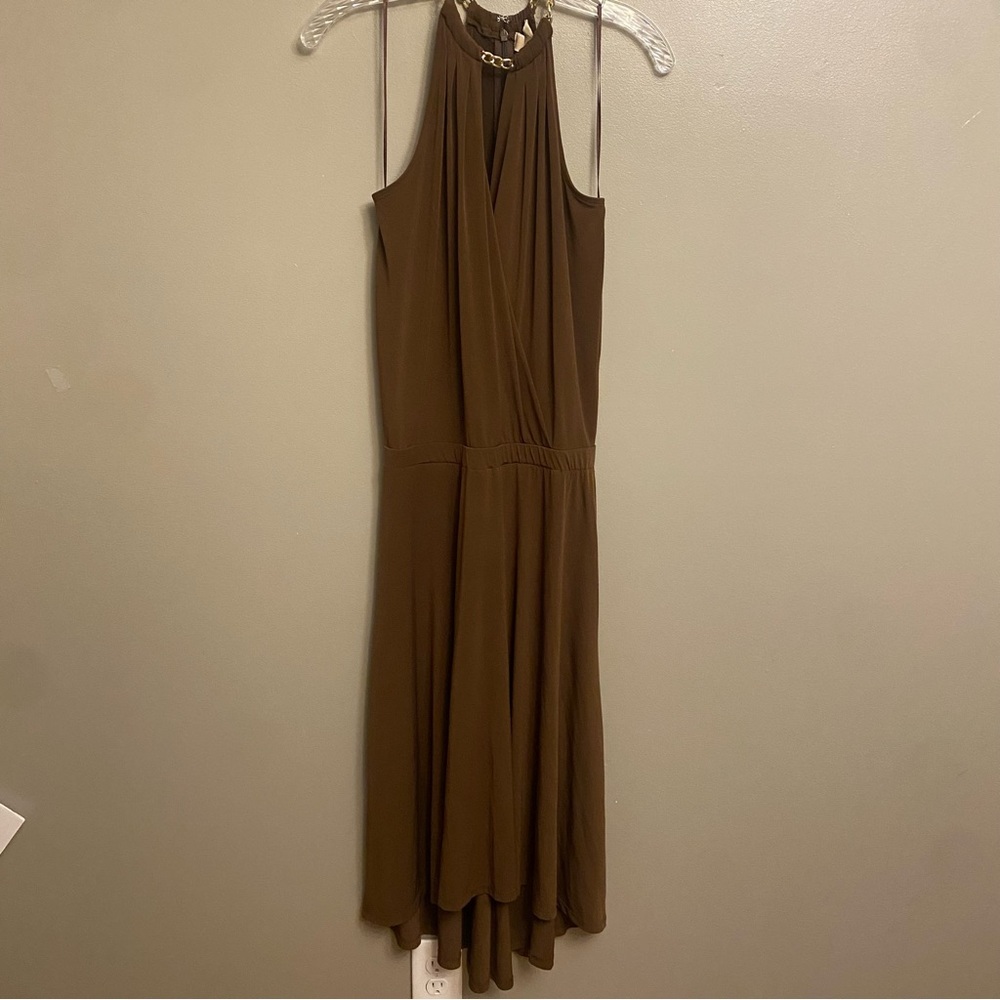 Michael Kors Olive Brown High-Low Halter Dress